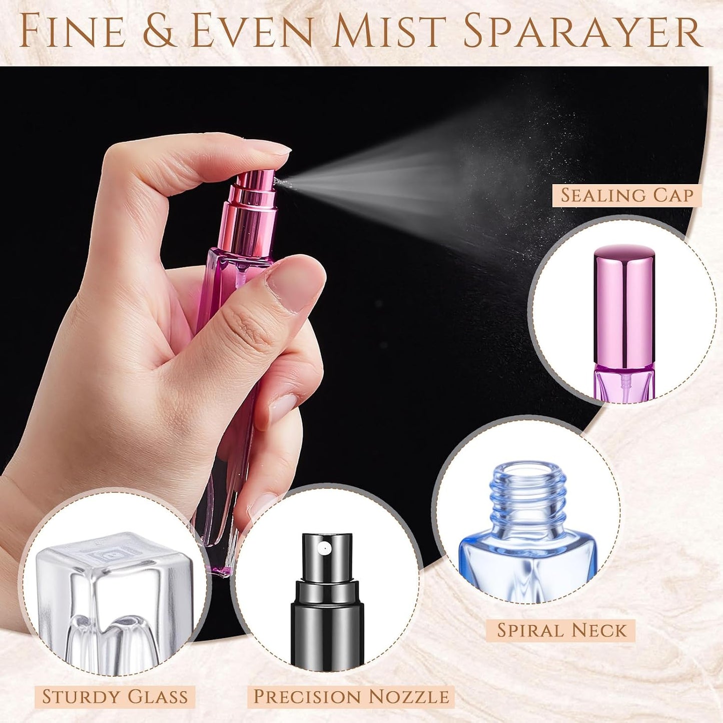 Botellas perfume recargables vidrio 1.0oz spray a prueba de fugas