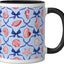 Taza cerámica Preppy Coastal con conchas, estrellas de mar y cintas rojas y azules