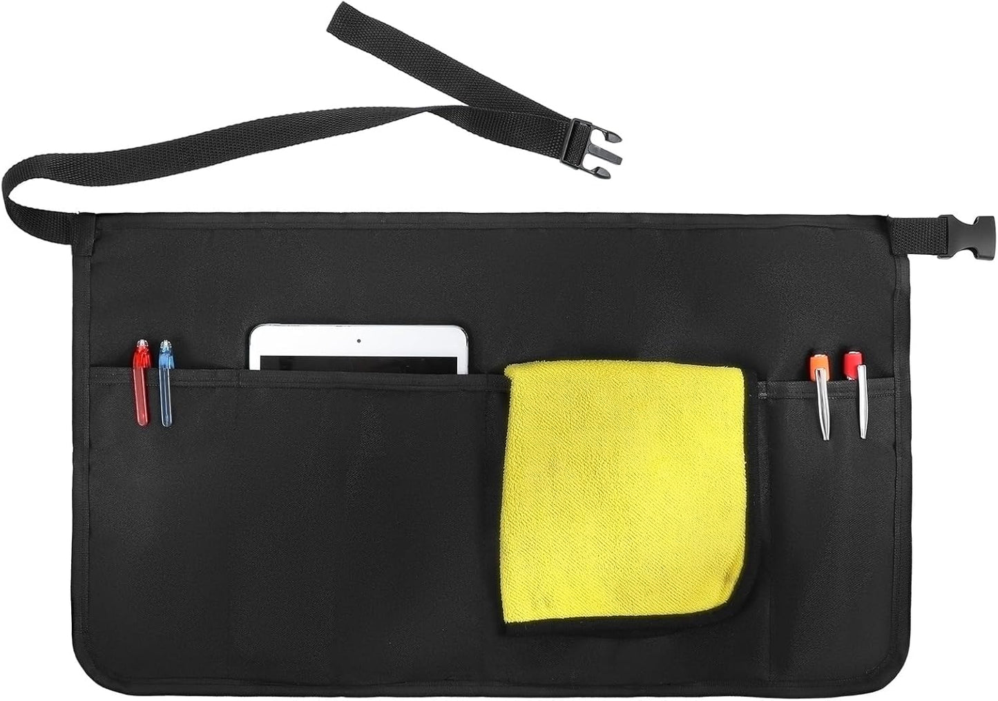 Delantal negro camarera con hebilla 4 bolsillos impermeable