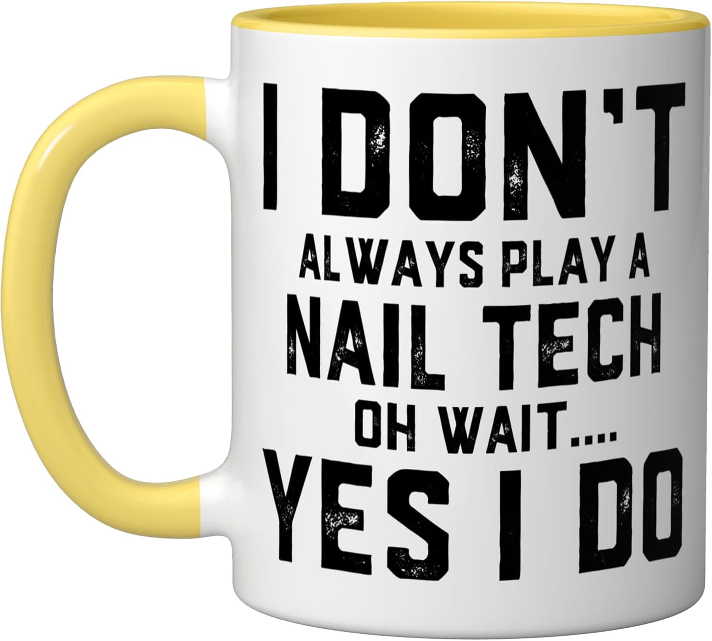Taza cerámica para técnicos de uñas color amarillo y blanco