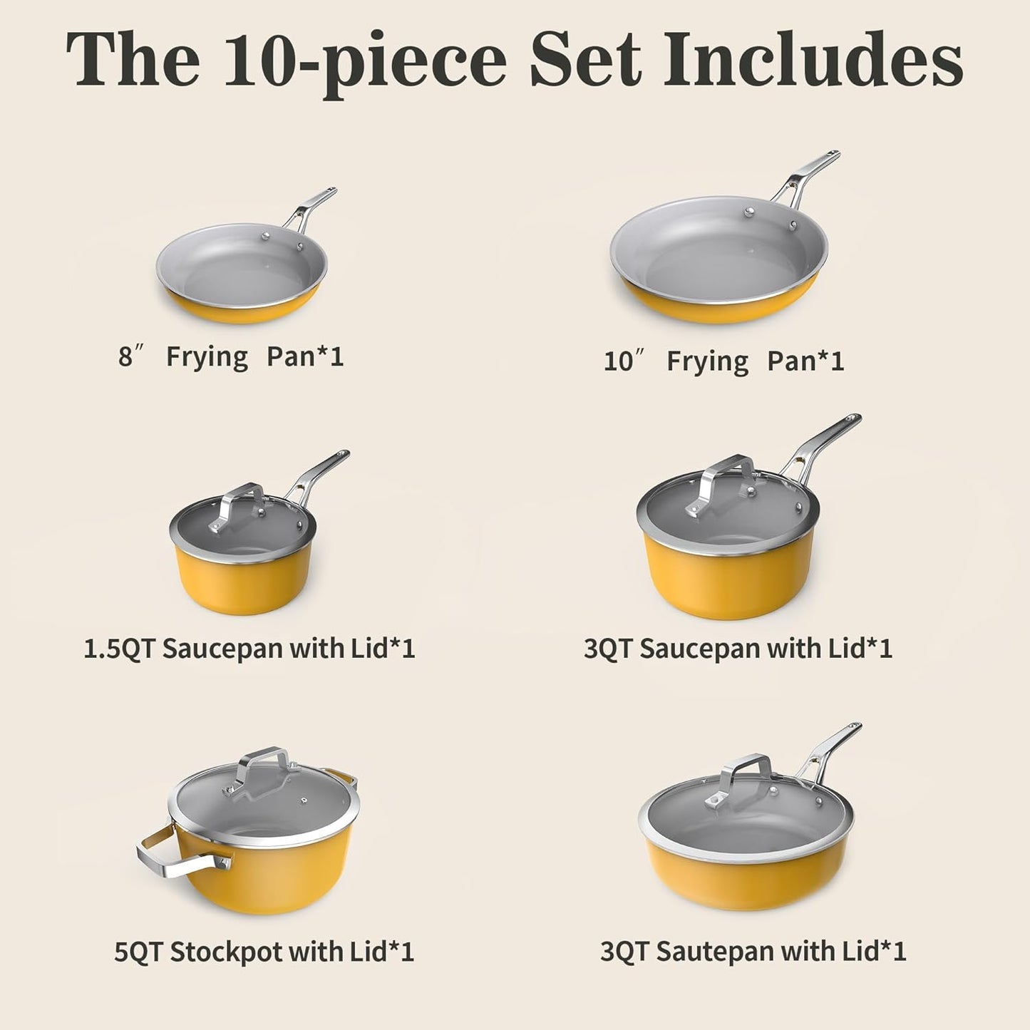 Set 10 Pzas Utensilios Cerámica Antiadherente Con Tapas