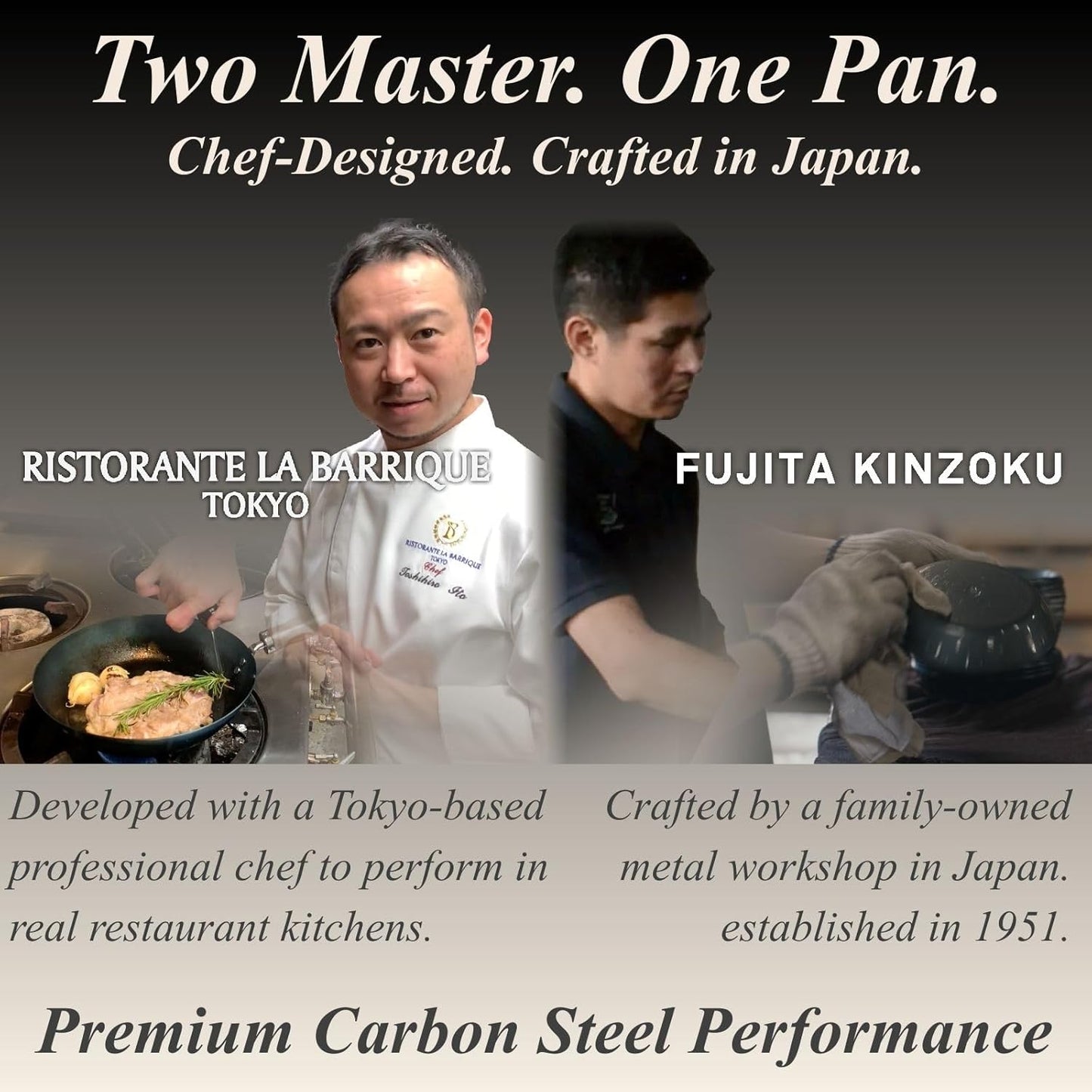 Sartén acero al carbono japonesa diseñada por chef 10.2pulg