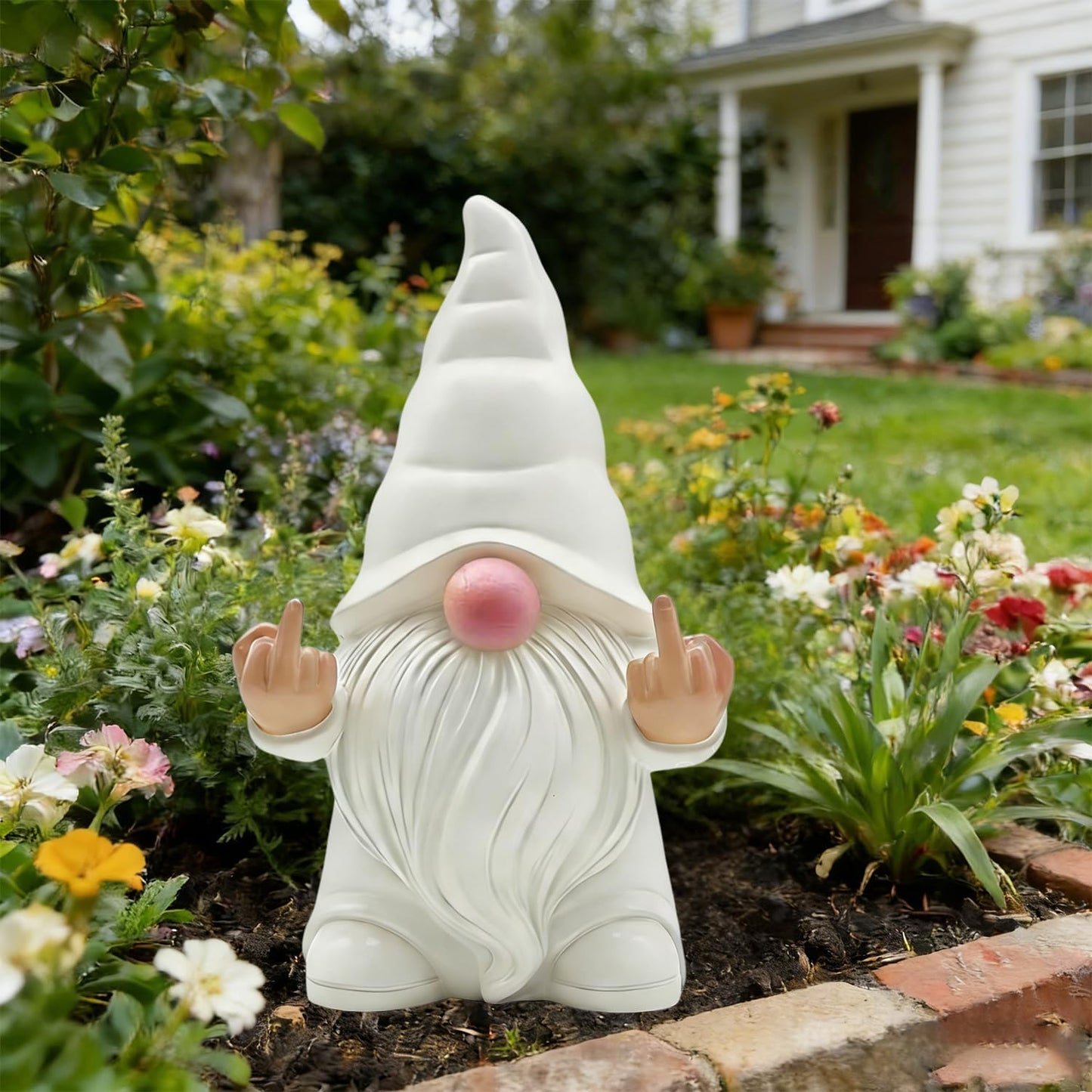 Estatua gnomo pájaro doble blanco 4.7pulg decoración patio