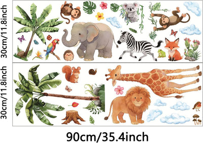 Adhesivo pared animales jungla 12x36cm removible