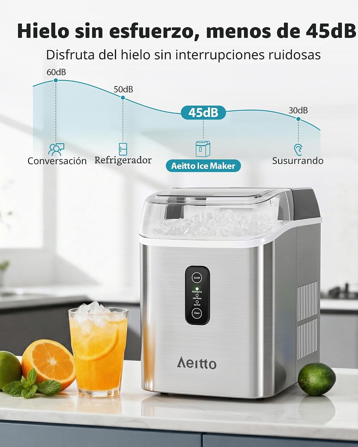 Máquina hielo encimera 42 lb/24h tanque 1.5L liberación rápida