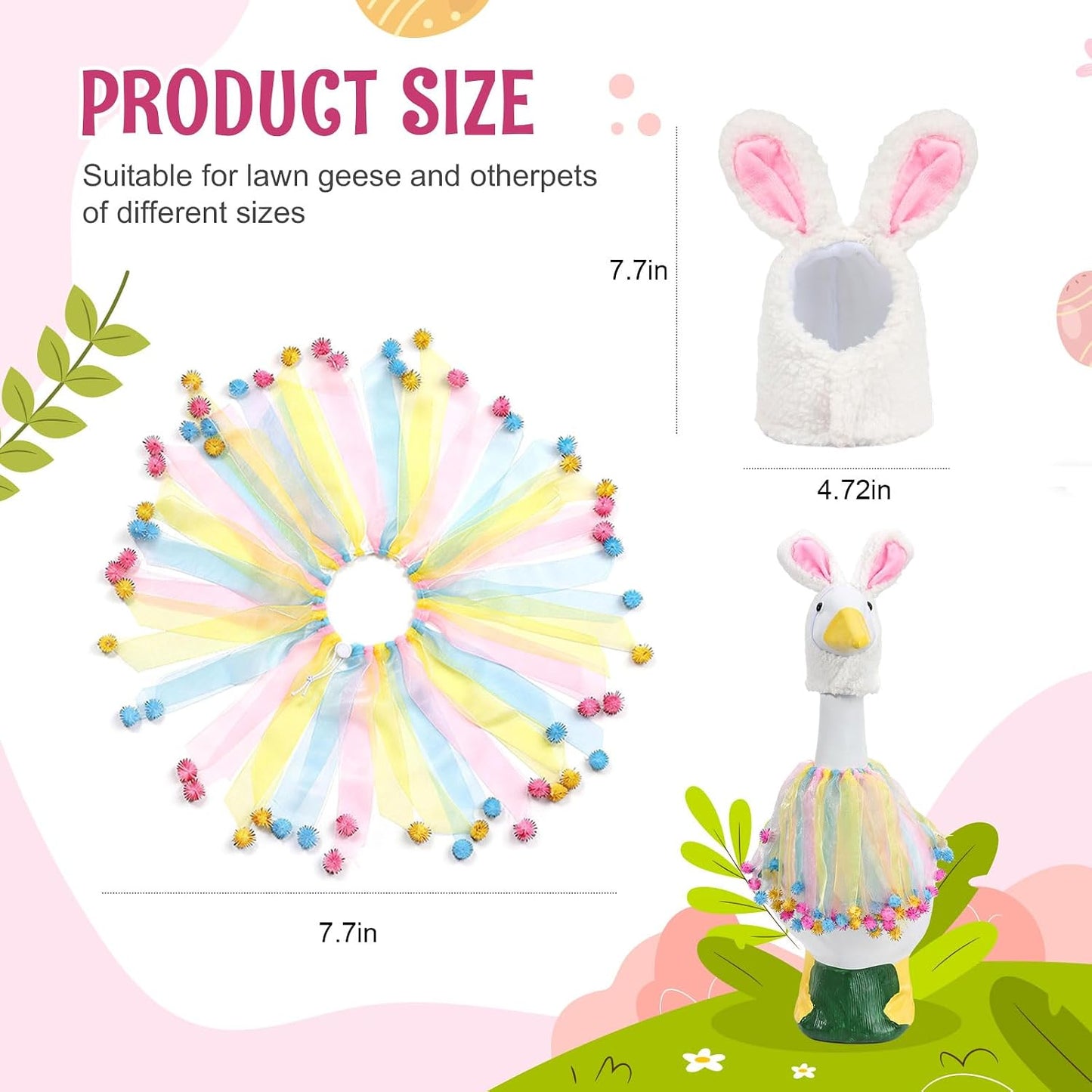 Set 2 Ganso Pascua 17x23pulg Orejas Conejo Sombrero Tutú Jardín
