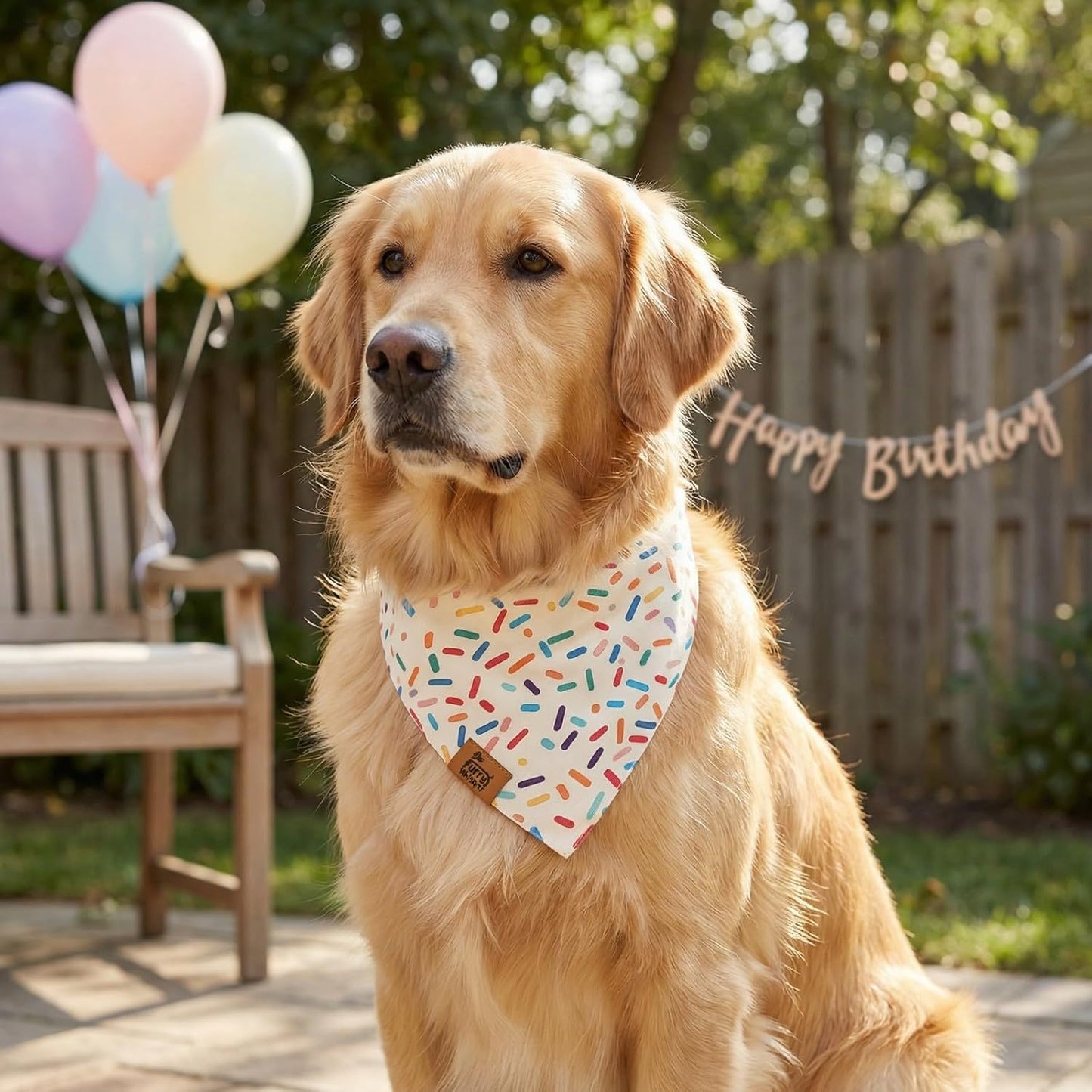 Bufanda ajustable para perros grandes colorida con confeti a rayas