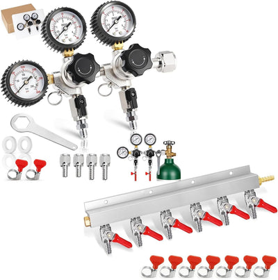 Regulador dual de CO2 para kegerator con llave de tanque y distribuidor de gas