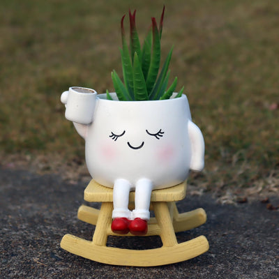Maceta decorativa para suculentas y café niña