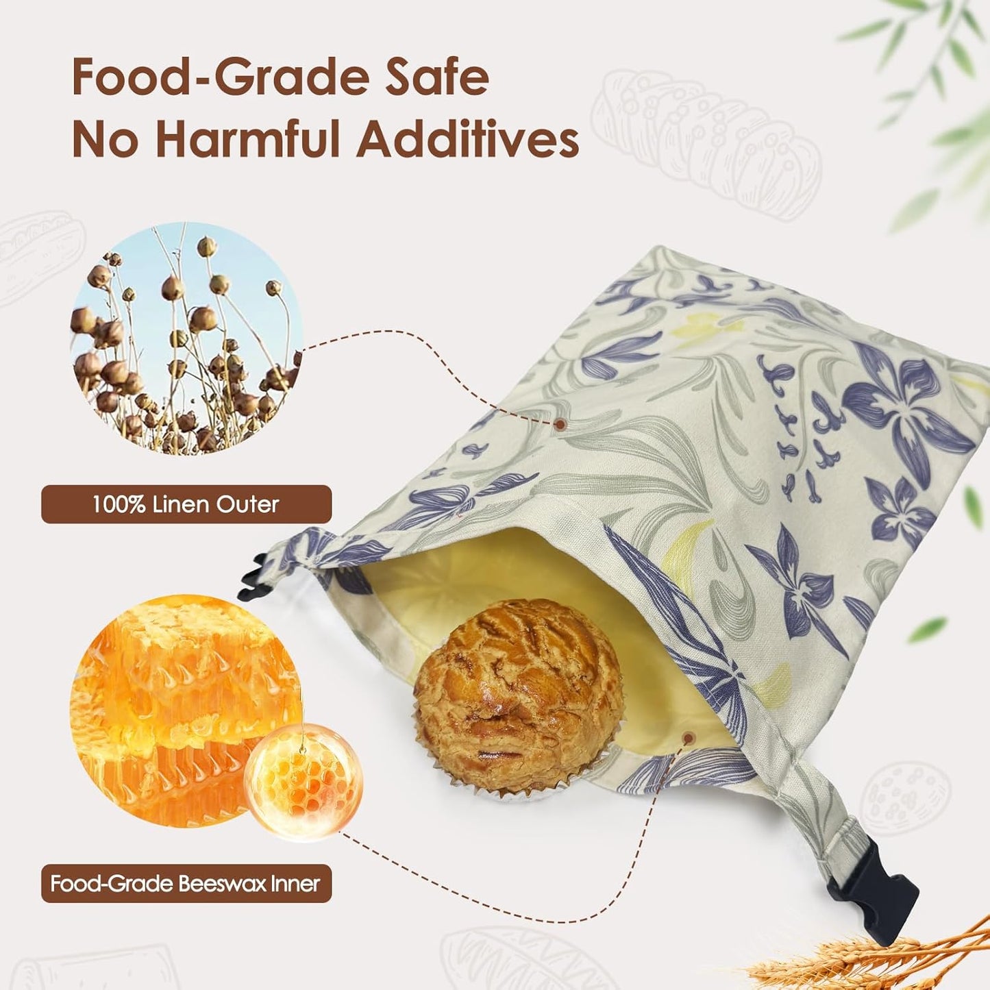 Bolsas de pan reutilizables de cera de abejas con hebilla