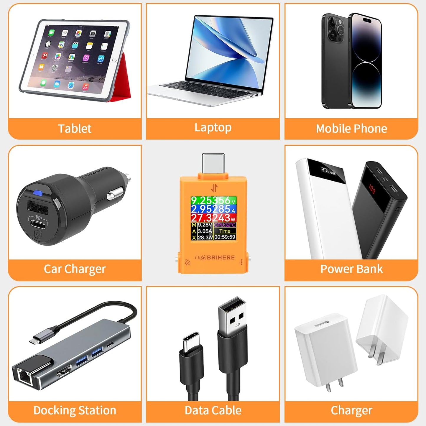 Medidor potencia USB C multímetro 6 dígitos 4.5-50V 0-12A
