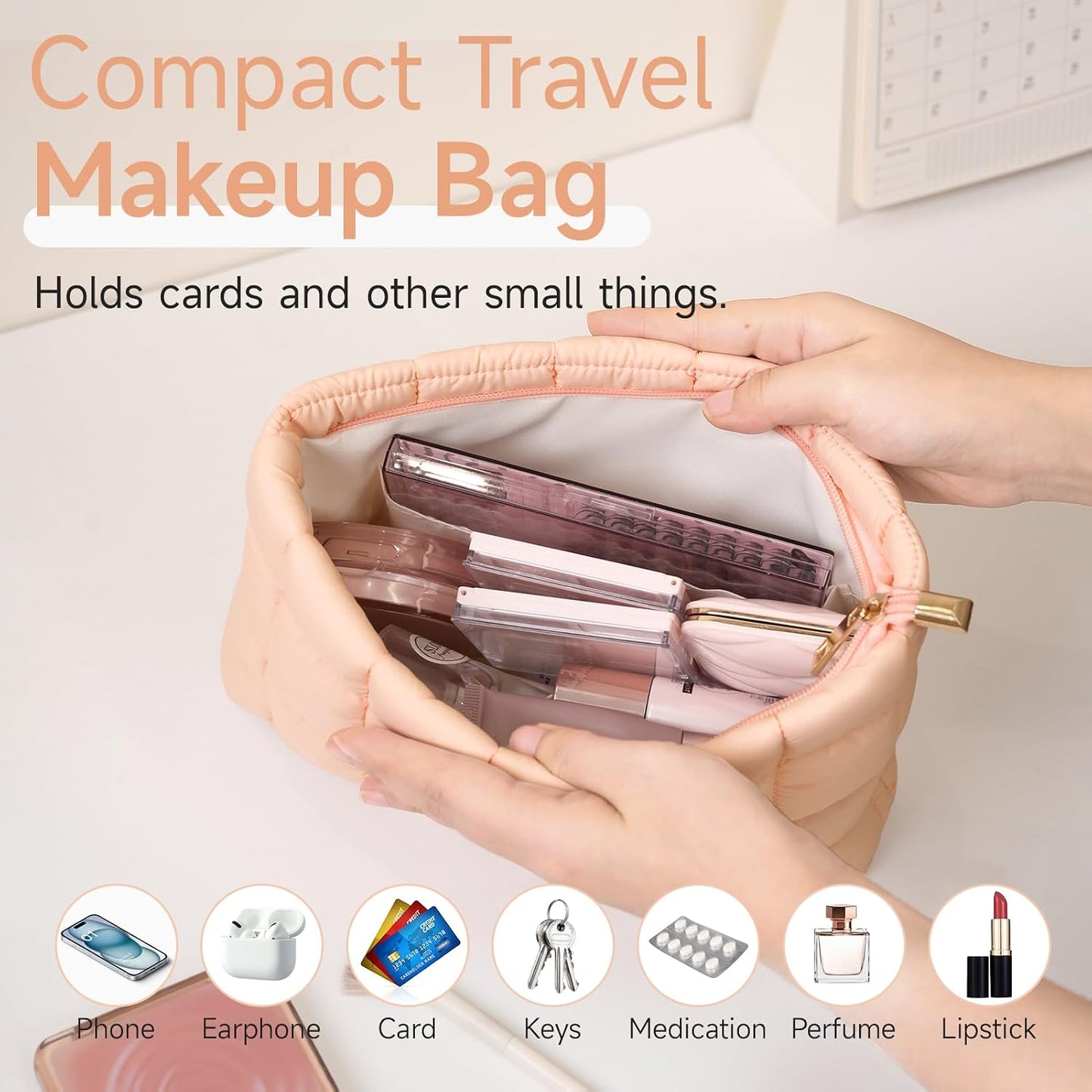 Bolsa maquillaje mujer acolchada organizador viaje rosa