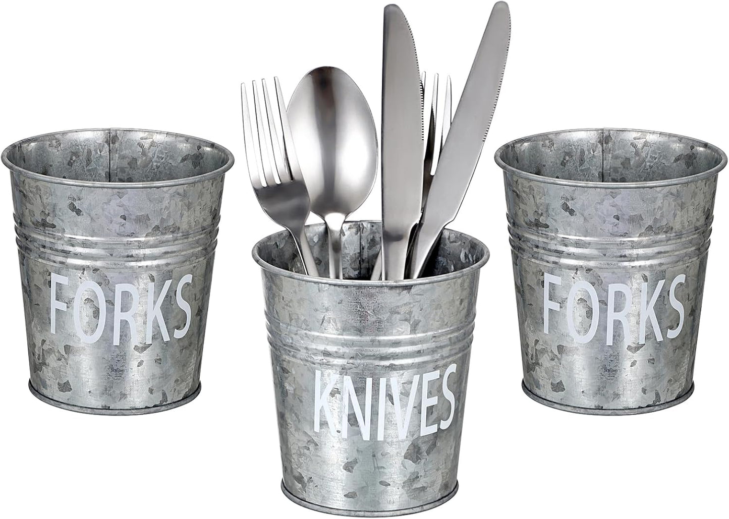 Juego de 3 cubos de metal para utensilios de granja, organizador de cubiertos antiguos