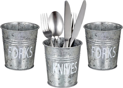 Juego de 3 cubos de metal para utensilios de granja, organizador de cubiertos antiguos