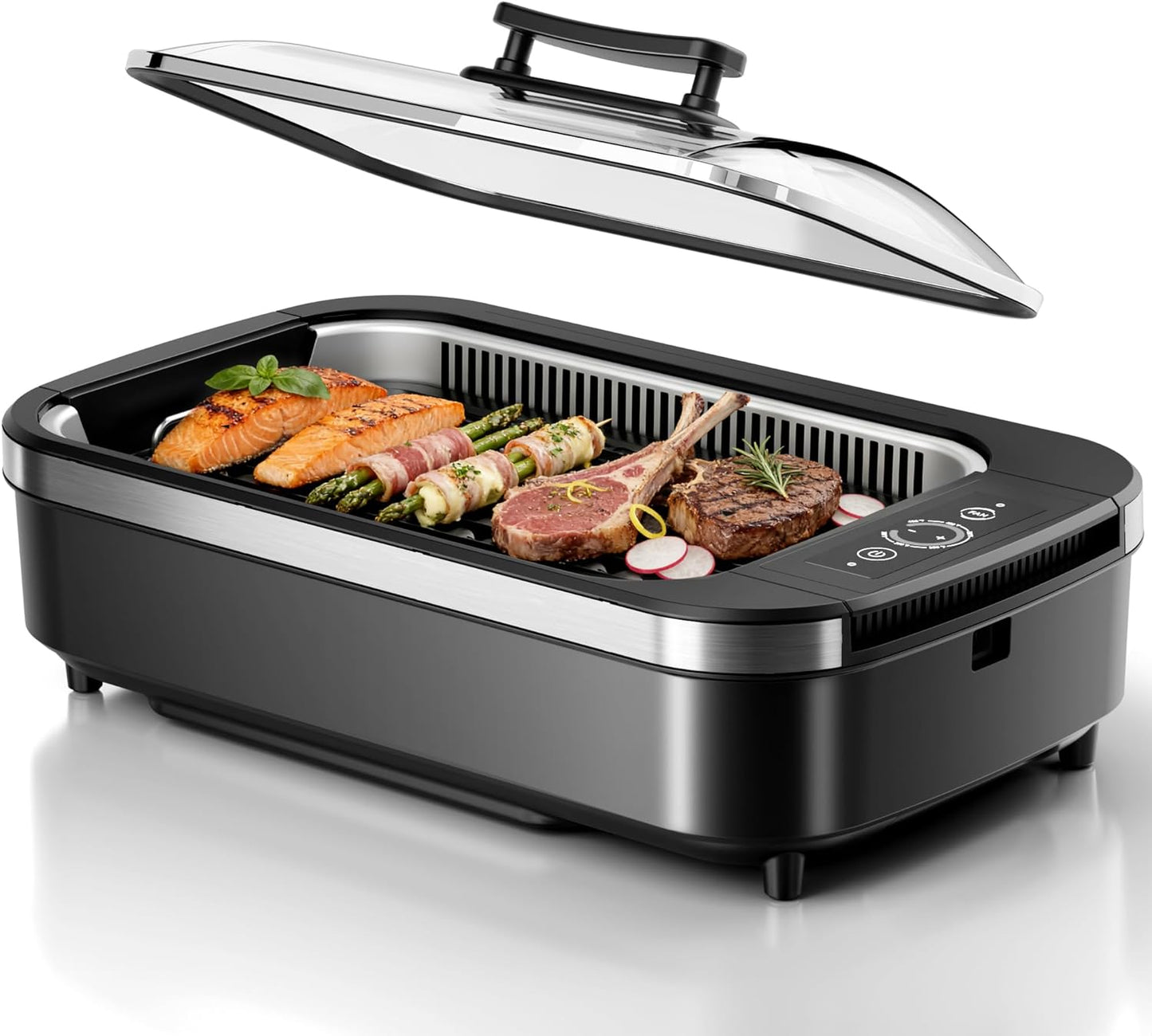 Parrilla eléctrica sin humo 1500W con control temperatura 6 niveles