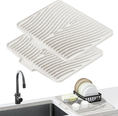 Tapete de secado de platos de silicona para encimera con drenaje integrado