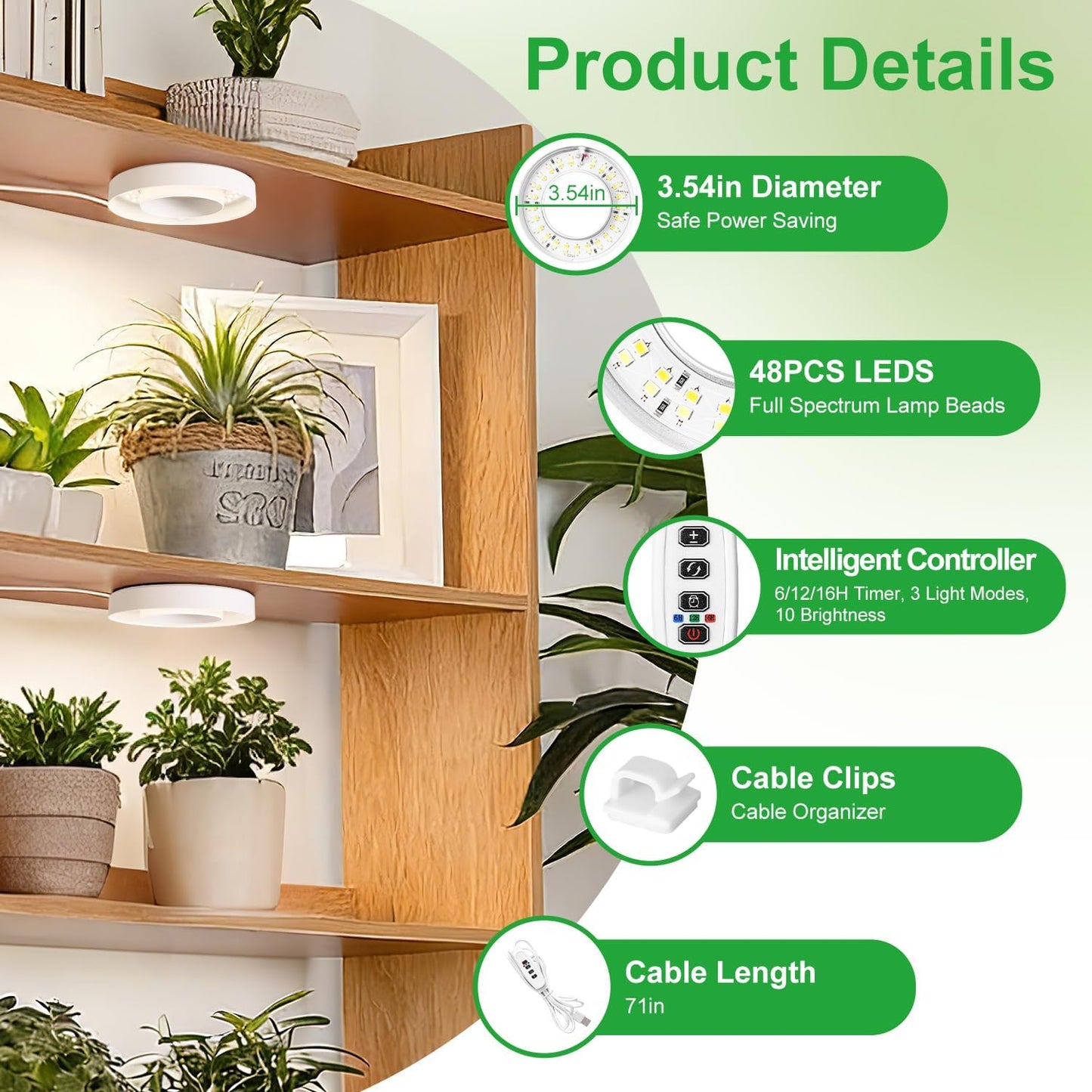 Luz de cultivo techo 3.54pulg espectro completo 10 niveles brillo