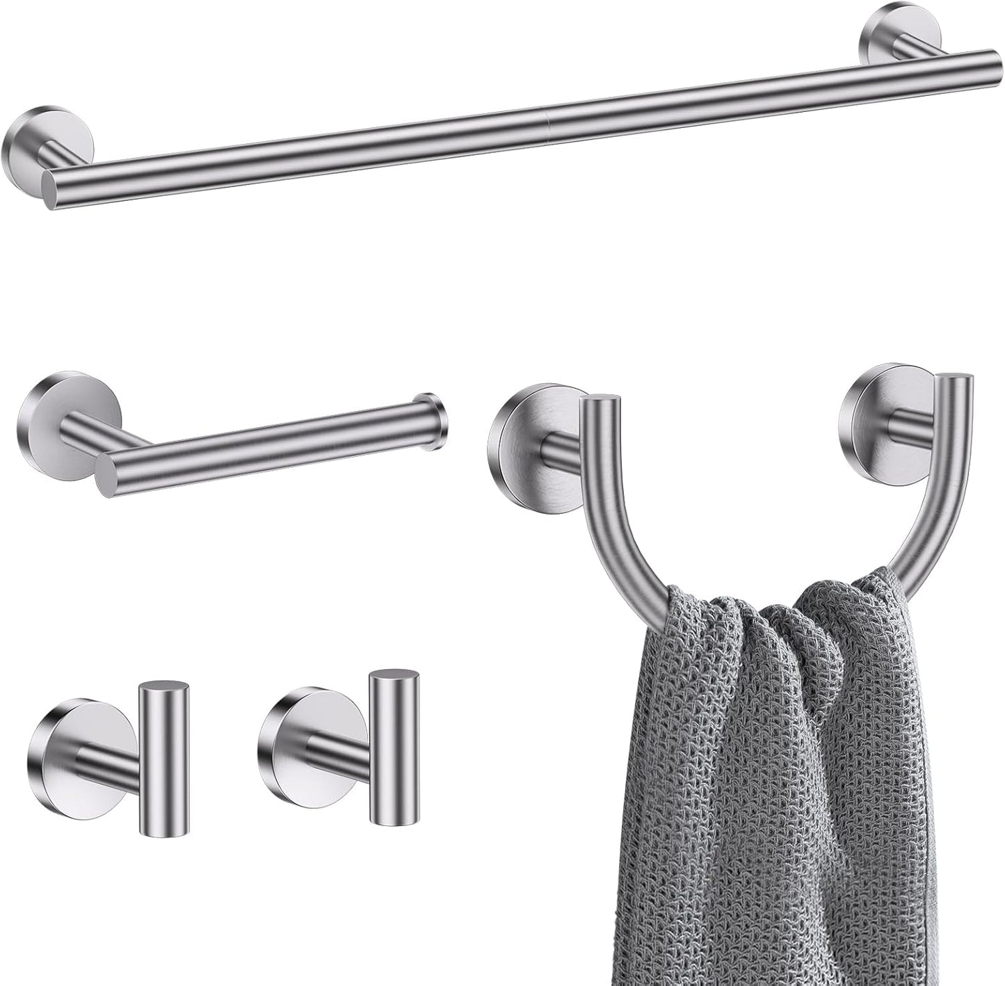 Set 5 Pzas Toallas Níquel Cepillado Toallero Acero Inox 23.6pulg
