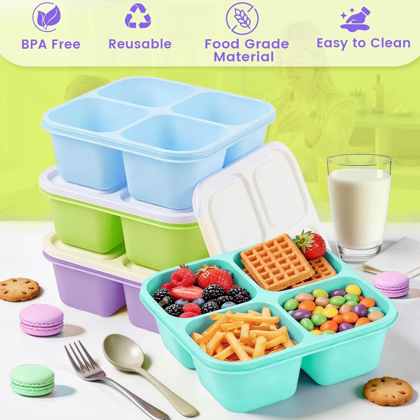 Pack 4 Recipientes Bento Box Reutilizables Apilables