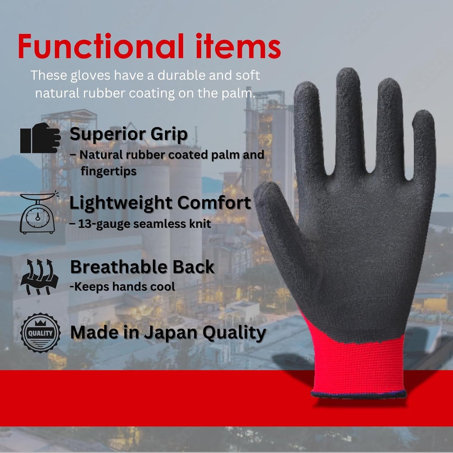 Guantes seguridad manga larga caucho natural ligeros transpirables