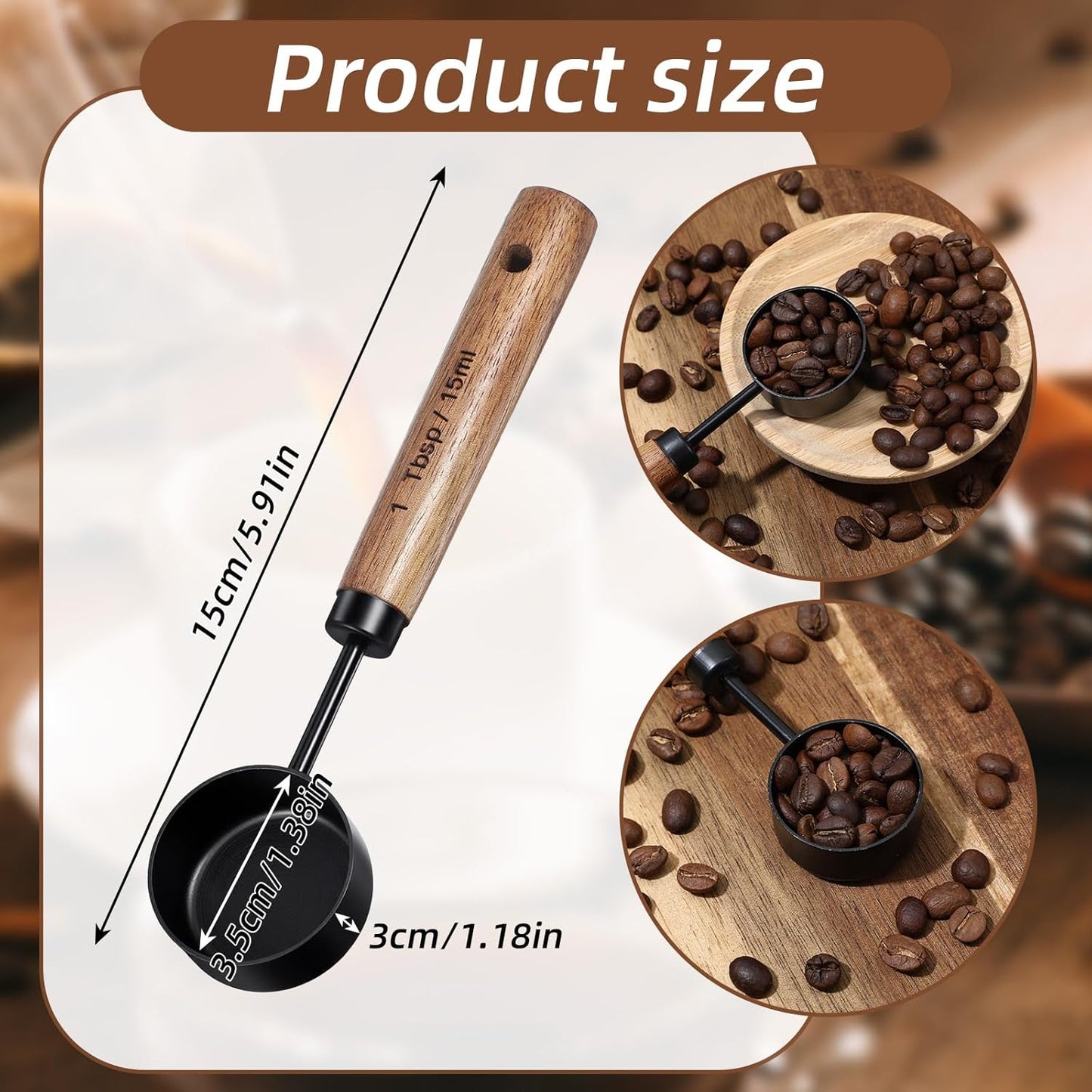 Cuchara medidora café acero inox mango nuez 0.5oz