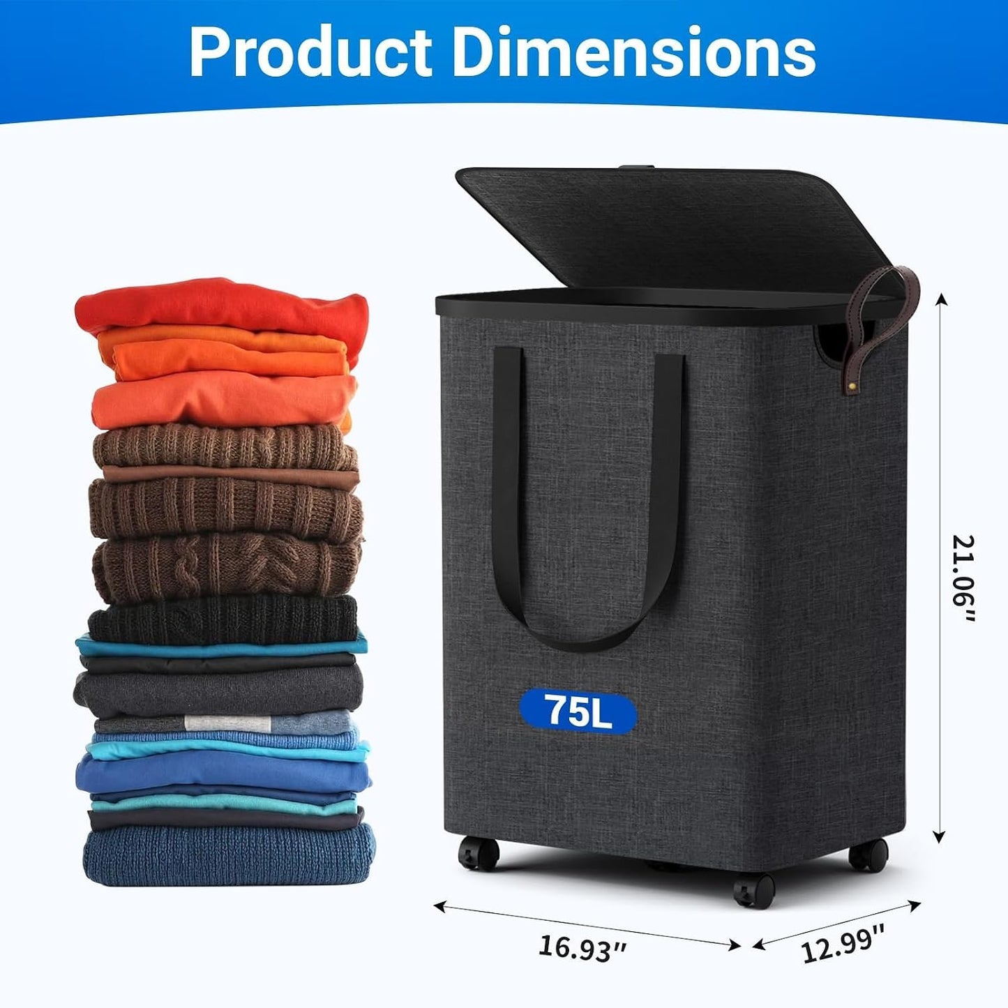Canasta ropa con ruedas 75L colapsable baño dormitorio