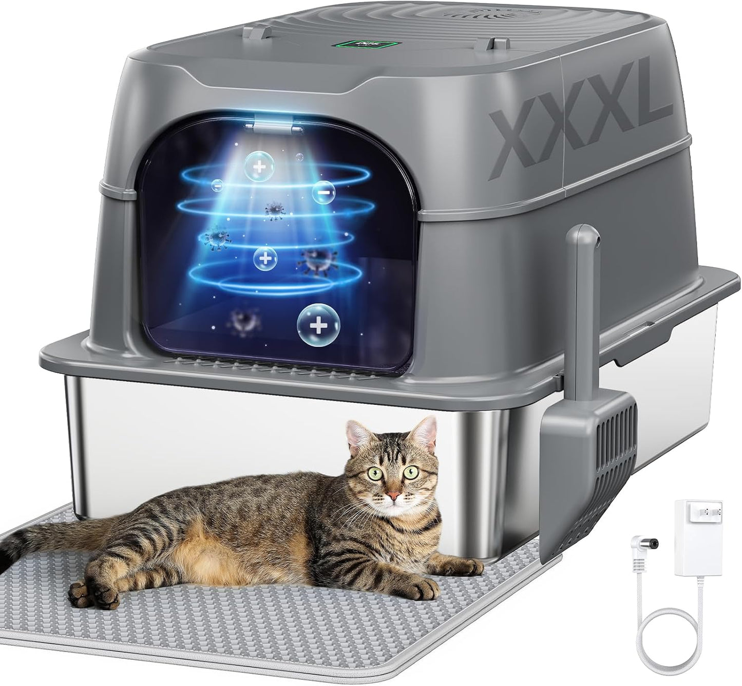 Caja arena inteligente gatos acero inox XXXL control olores plasma