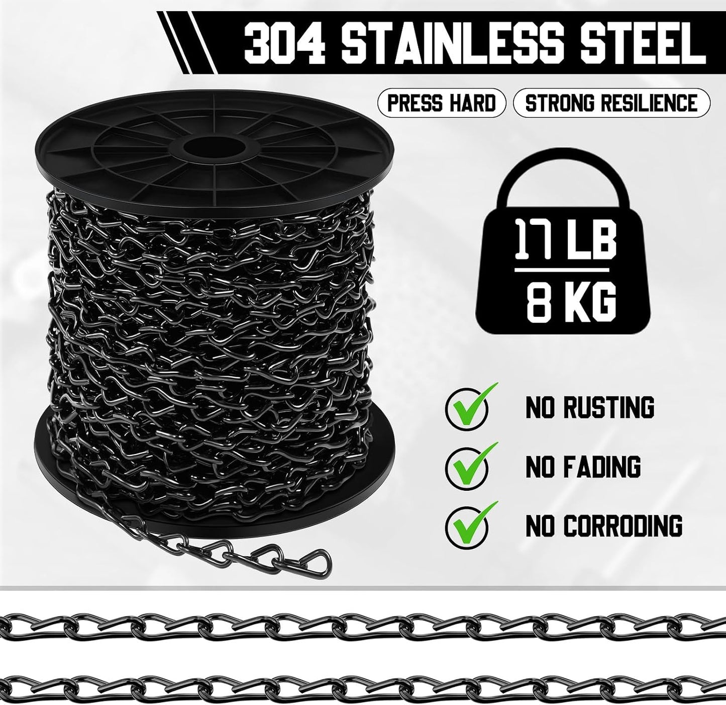 Cadena Black Jack negra 50ft 10 ganchos S acero galvanizado carrete