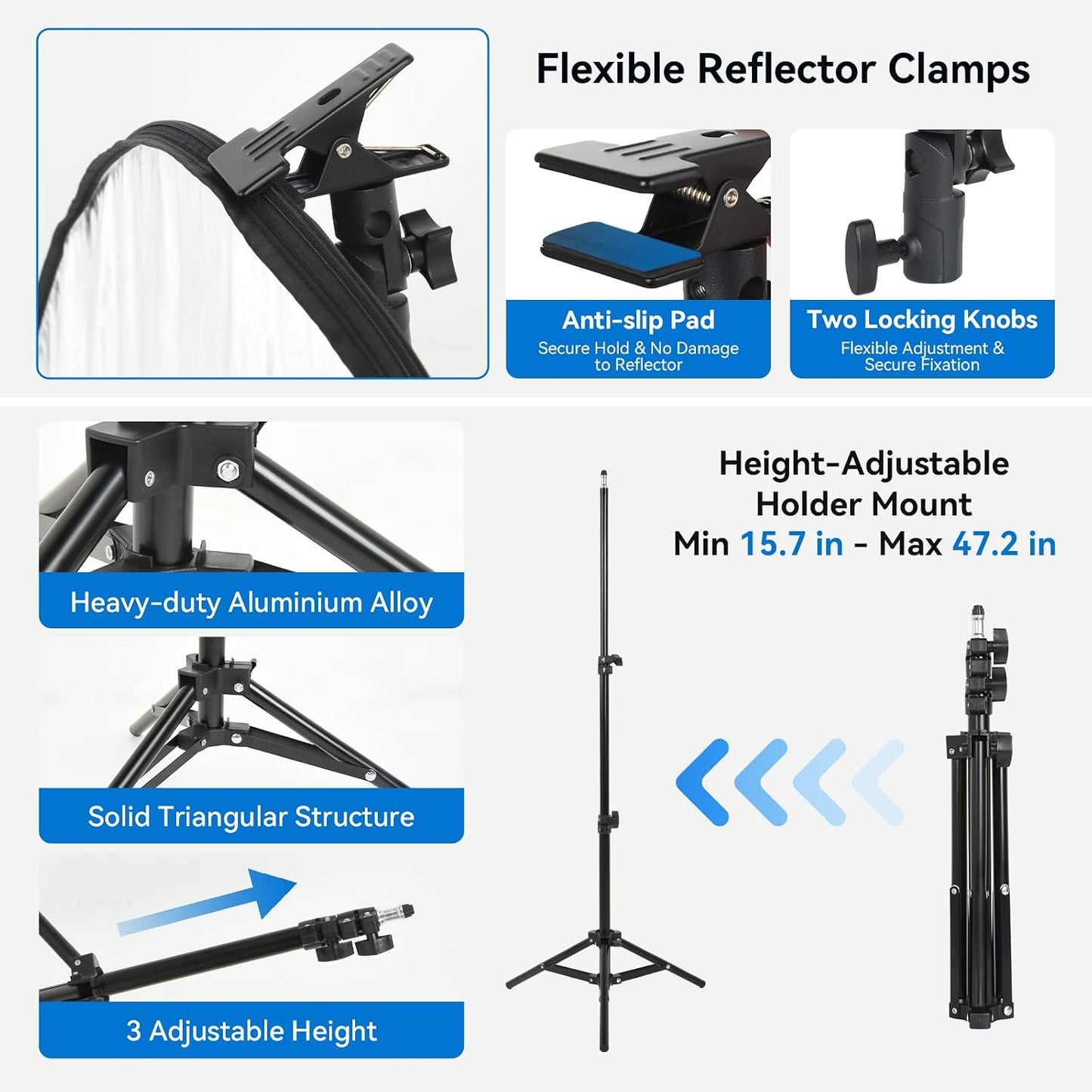 Kit Soporte Reflector Luz 80cm Difusor 5en1 Plegable