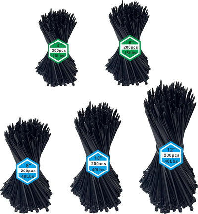 Pack 1000 Cintas Nylon Negro 4-12pulg AutoBloqueante Resistente