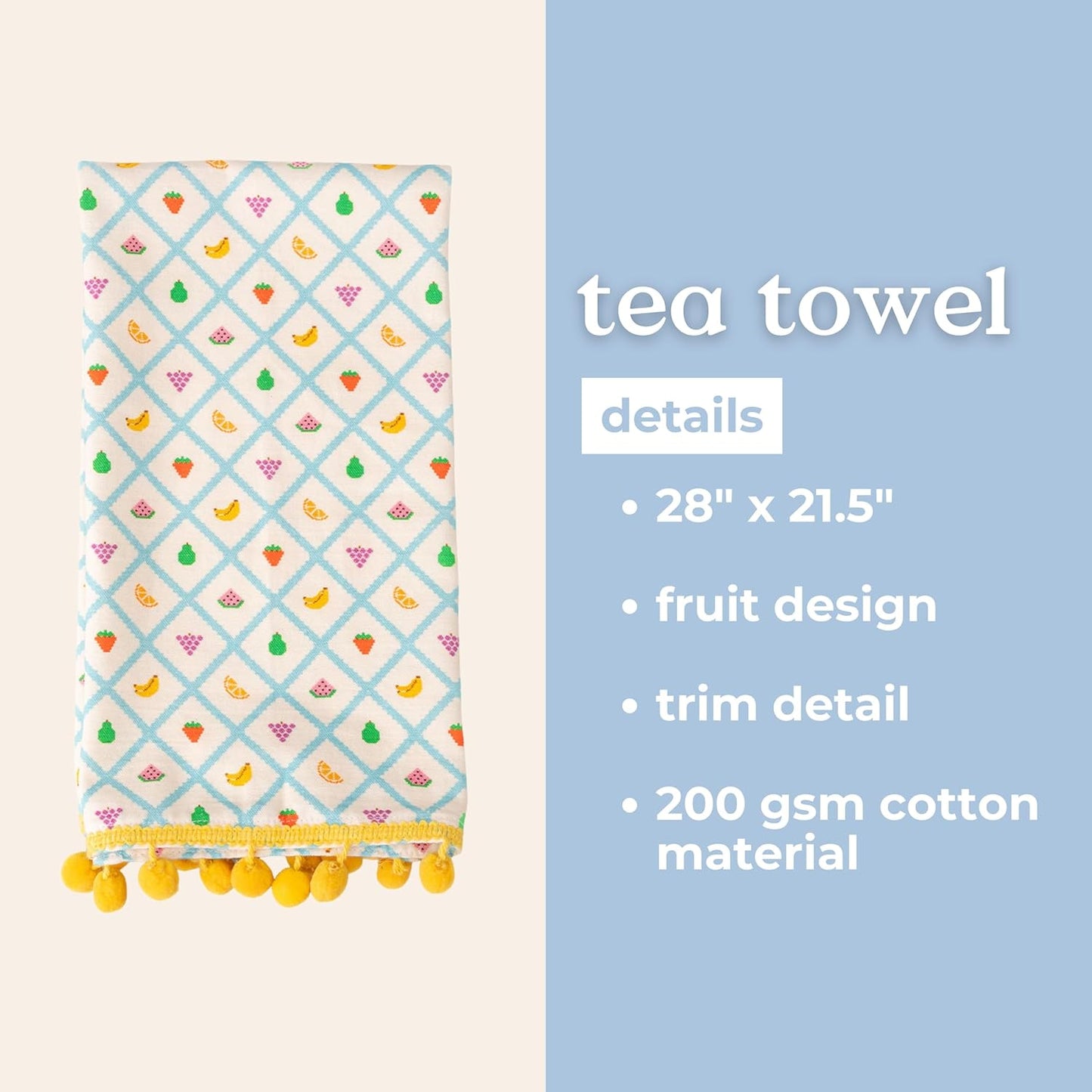 Toalla de té decorativa con pompones y lazo para colgar