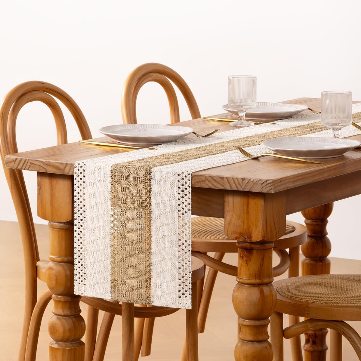 Table runner boho macramé de algodón lino para cocina y comedor