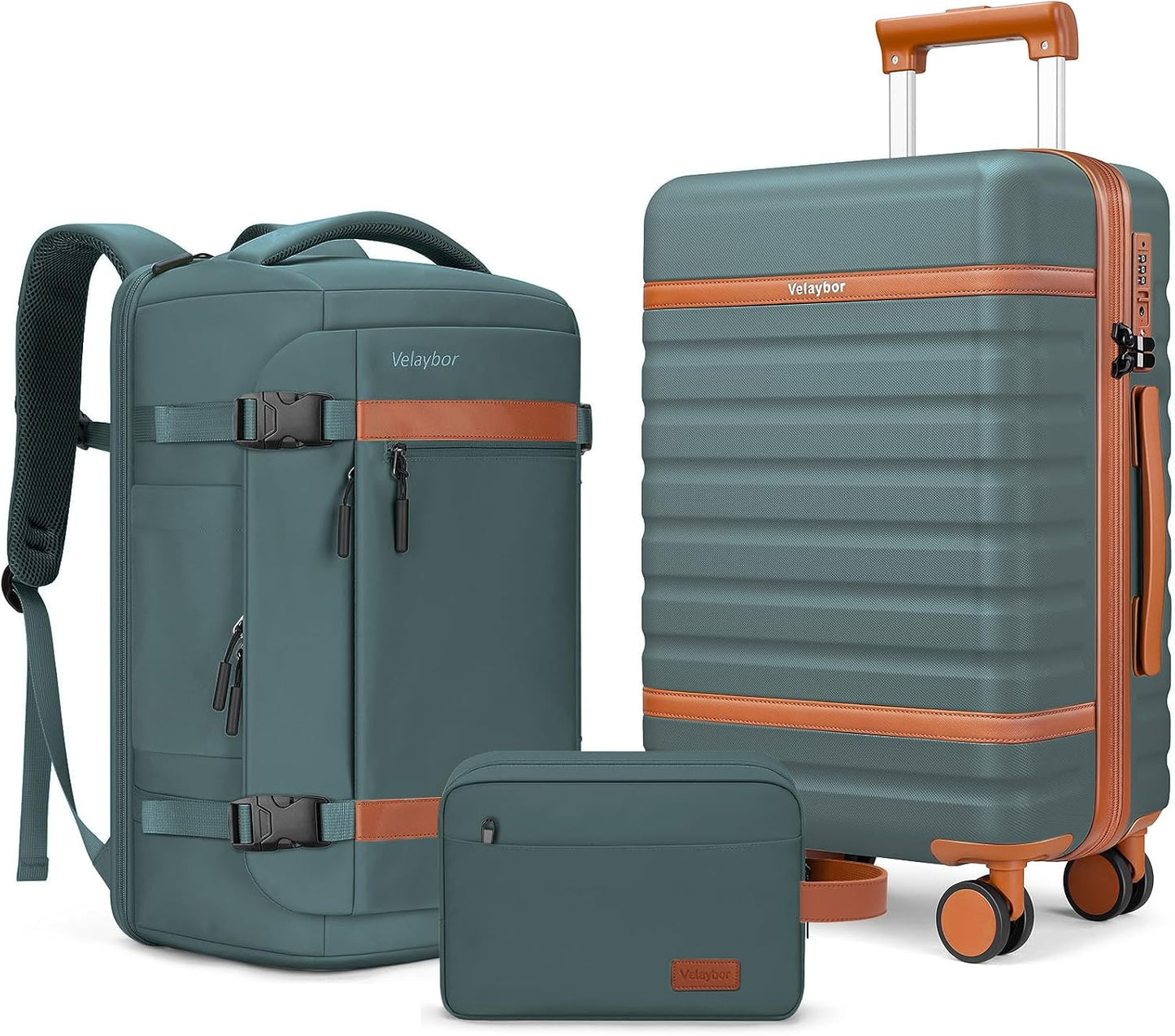 Set 3 maletas policarbonato 20pulg ruedas TSA verde
