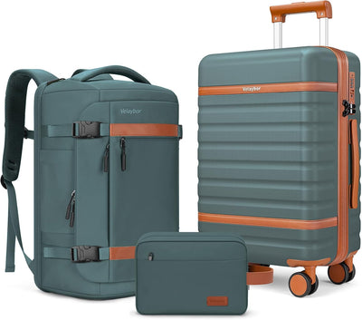 Set 3 maletas policarbonato 20pulg ruedas TSA verde