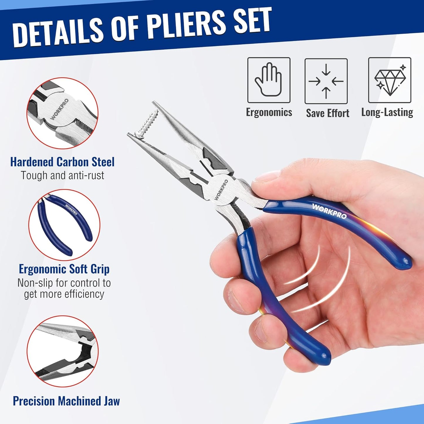 Set 3 Alicates Profesionales 6pulg Asa Suave Bricolaje