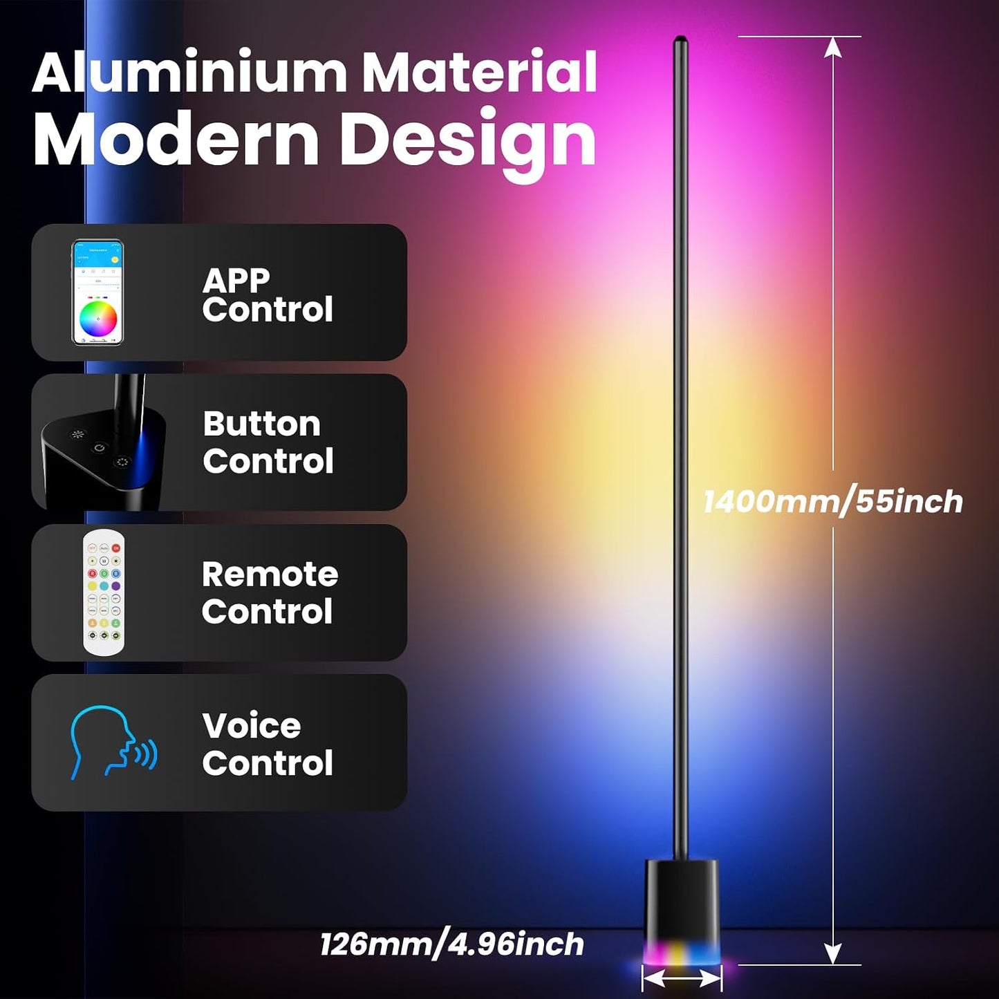 Lámpara pie LED RGBW con Alexa y control remoto sala estar