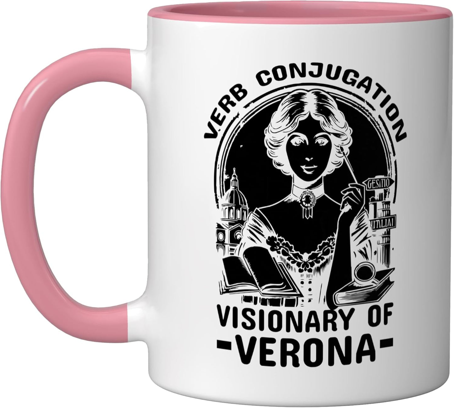Taza Cerámica Aprender Italiano Rosa/Blanca