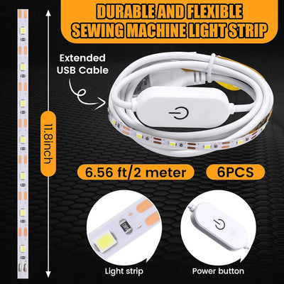 6 Tiras Luz Máquina Coser 11.8pulg 100LED Blanca USB