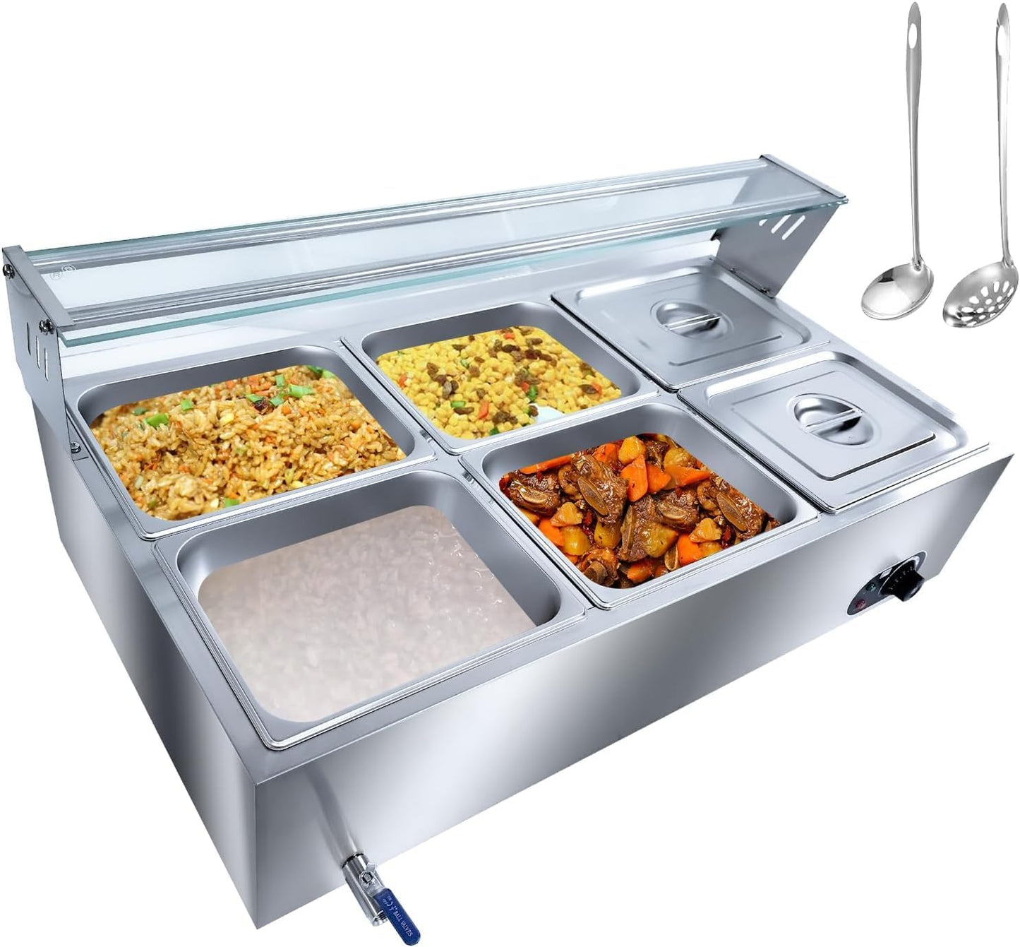 Calentador buffet 6 bandejas acero inox vidrio templado