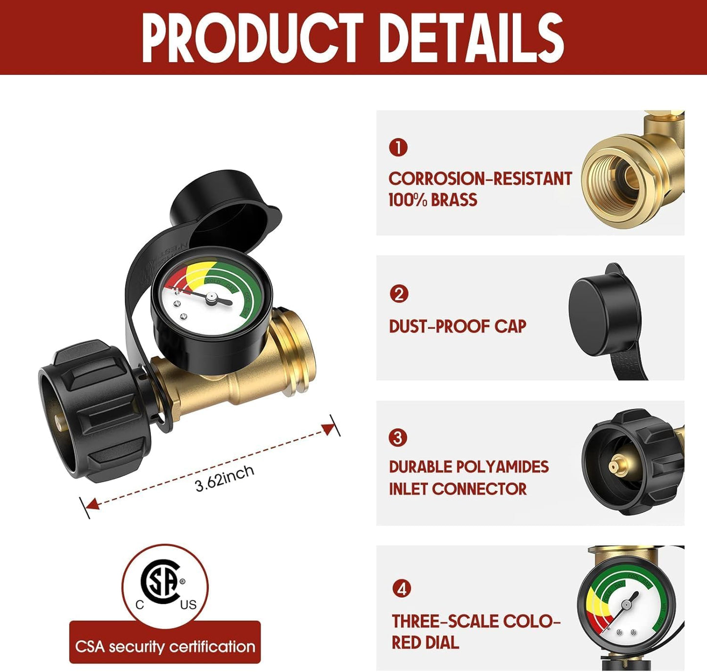 Medidor tanque propano 5-40lb escala 3 temp indicador nivel