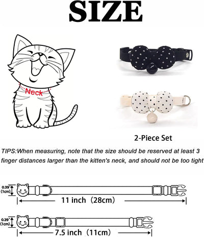 2 Collares Seguridad Gatos con Campana Lunares Negro Blanco