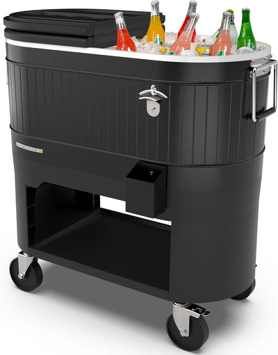 Cooler de patio con ruedas para BBQ, fiestas y playa diseño rústico