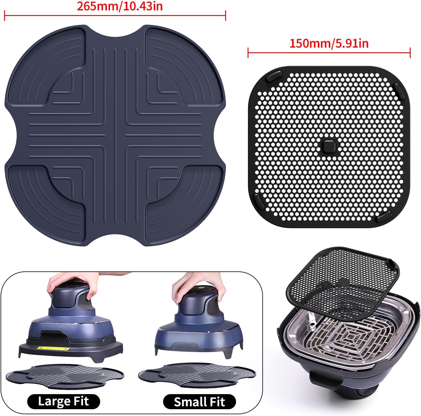 Alfombrilla de silicona para freidora Ninja Crispi FN101 azul oscuro y negro