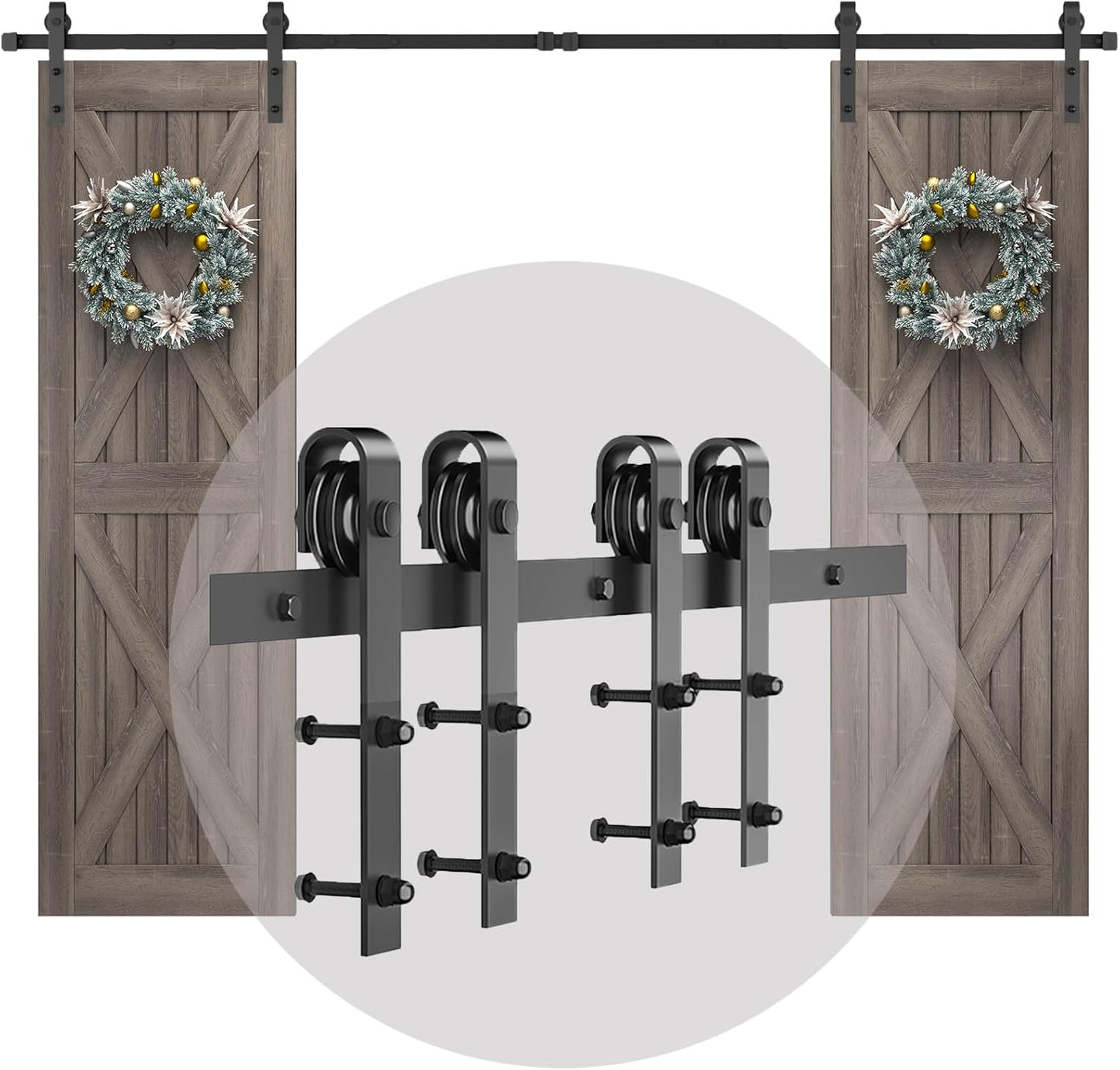 Kit herrajes puerta granero doble 8ft rieles corrediza 24