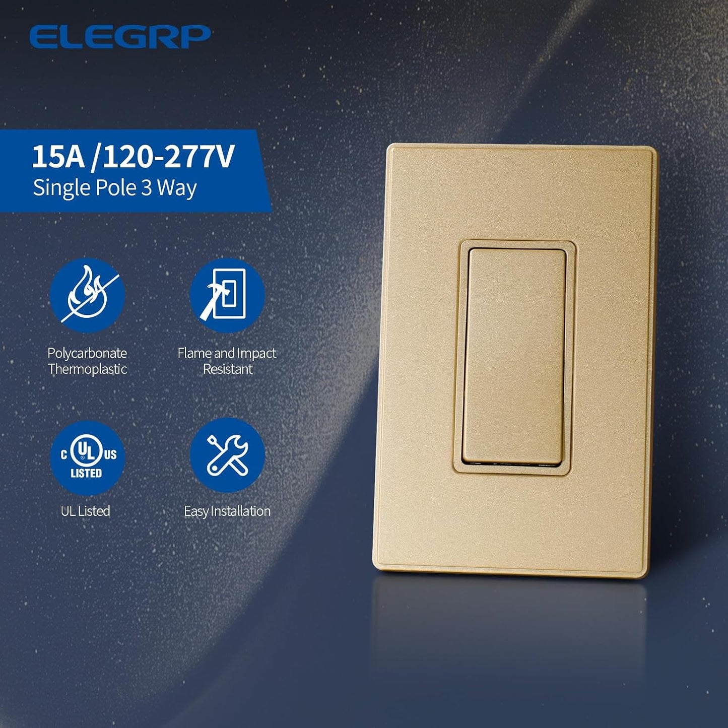 Interruptor luz decorativo 3 vías dorado mate