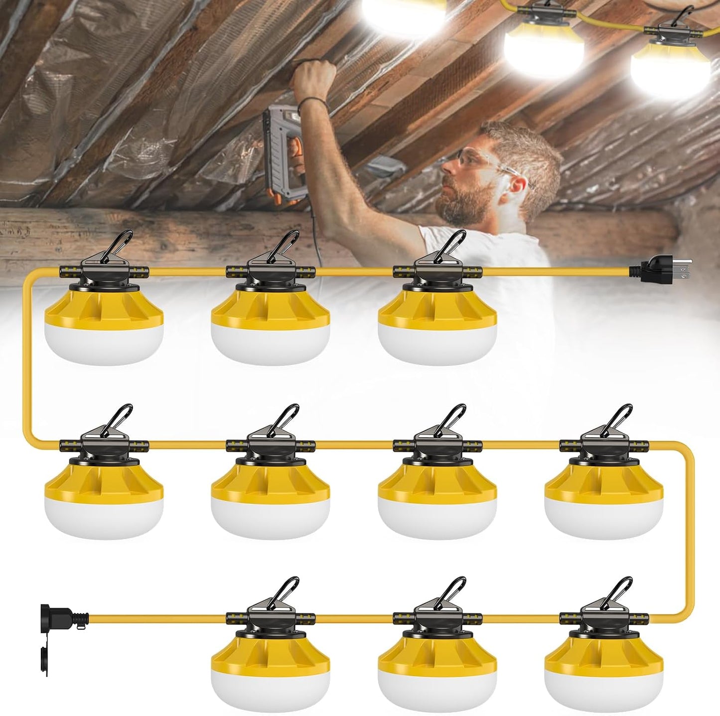 Cadena luces LED 100ft 100W 10 bombillas IP65 para ático
