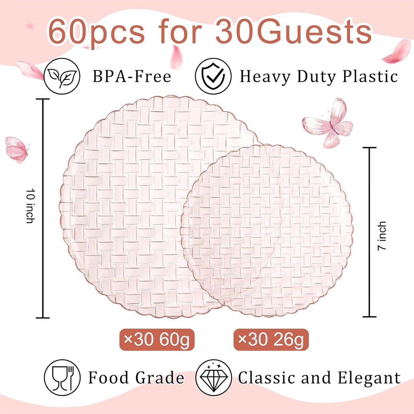 60 Platos Pastel Oro Rosa 6.3pulg Con Tenedores 5pulg