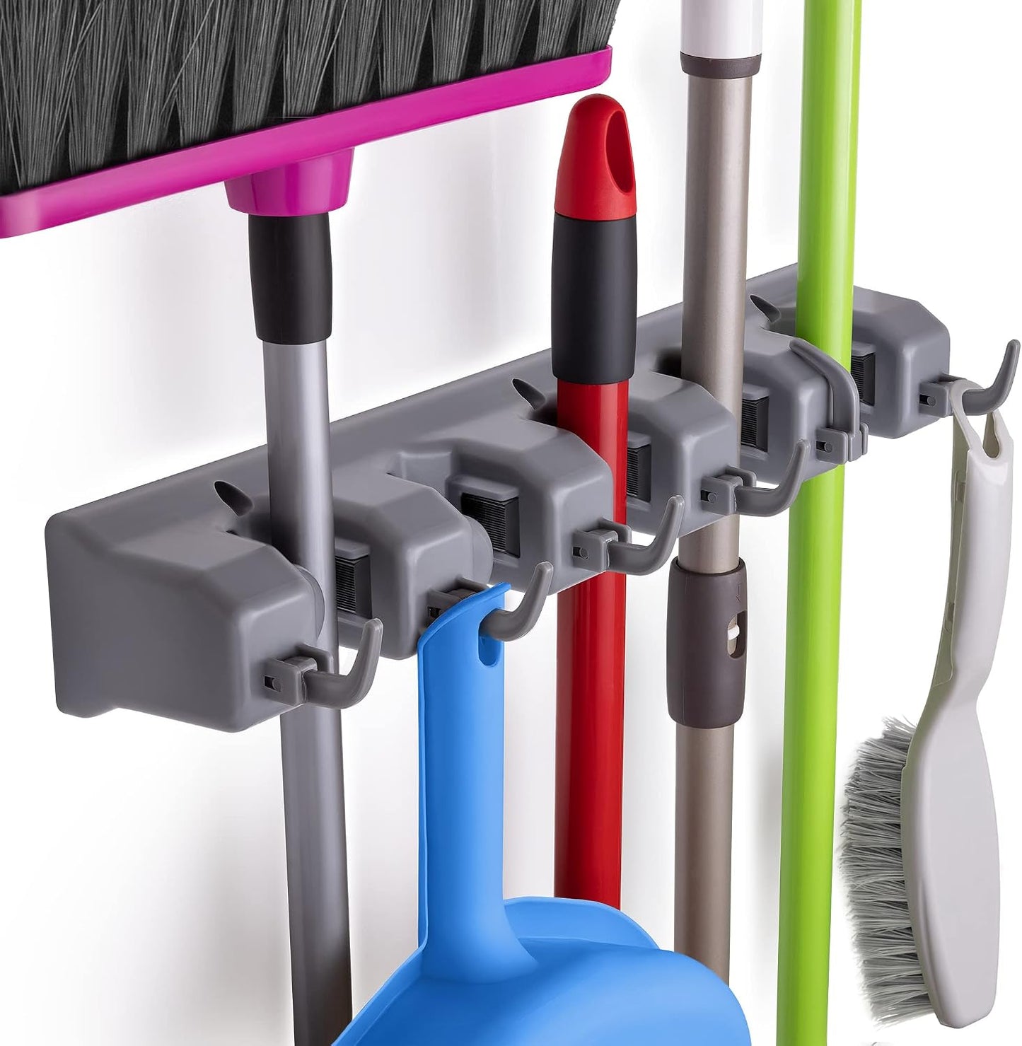 Soporte pared trapeador escoba 5 ranuras gris