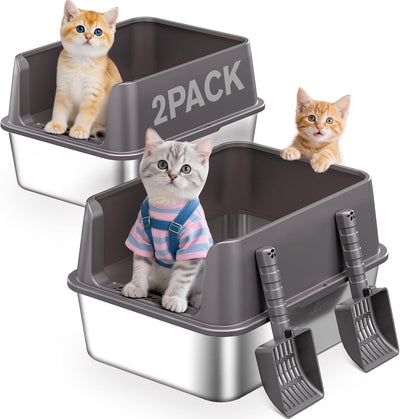 2 Cajas Arena Acero Inox 17x13x10pulg para Gatos