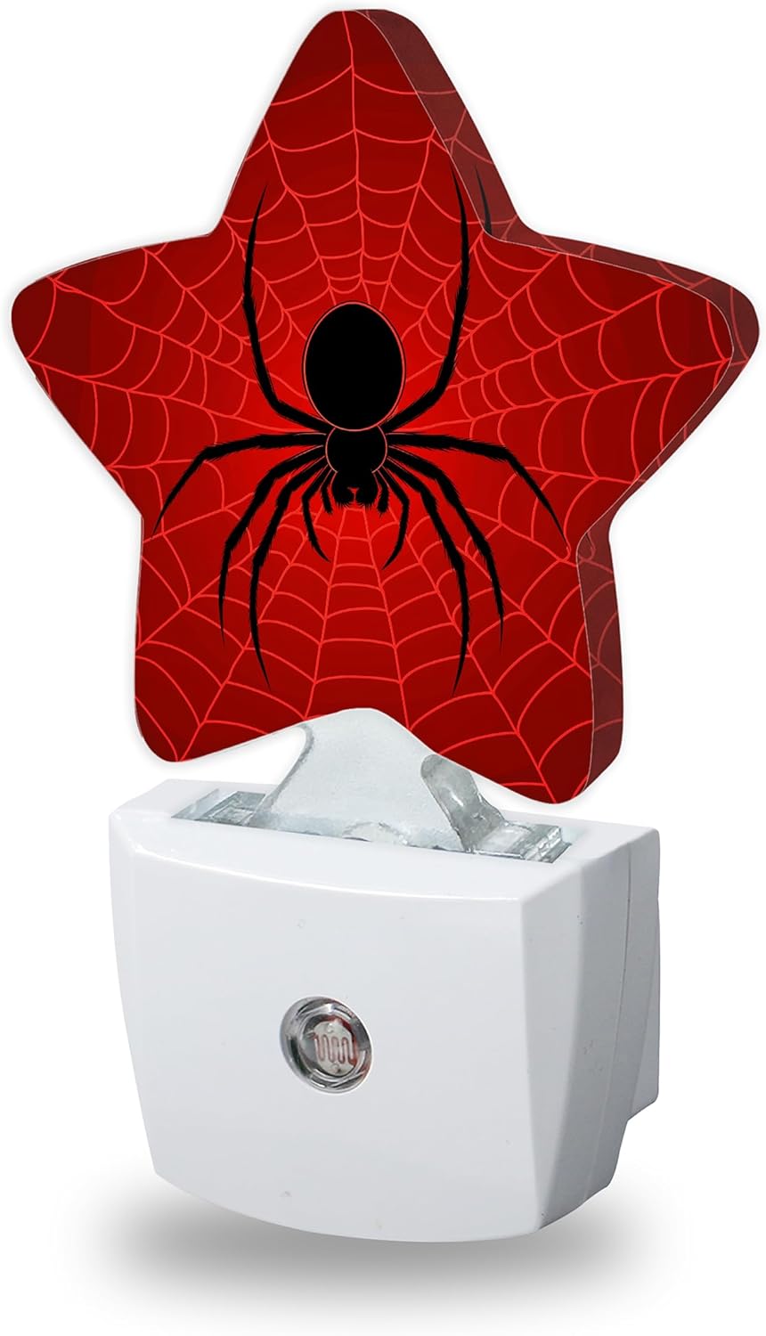Luz Nocturna Sensor Amanecer Araña Negra Tela Roja Dormitorio Niños